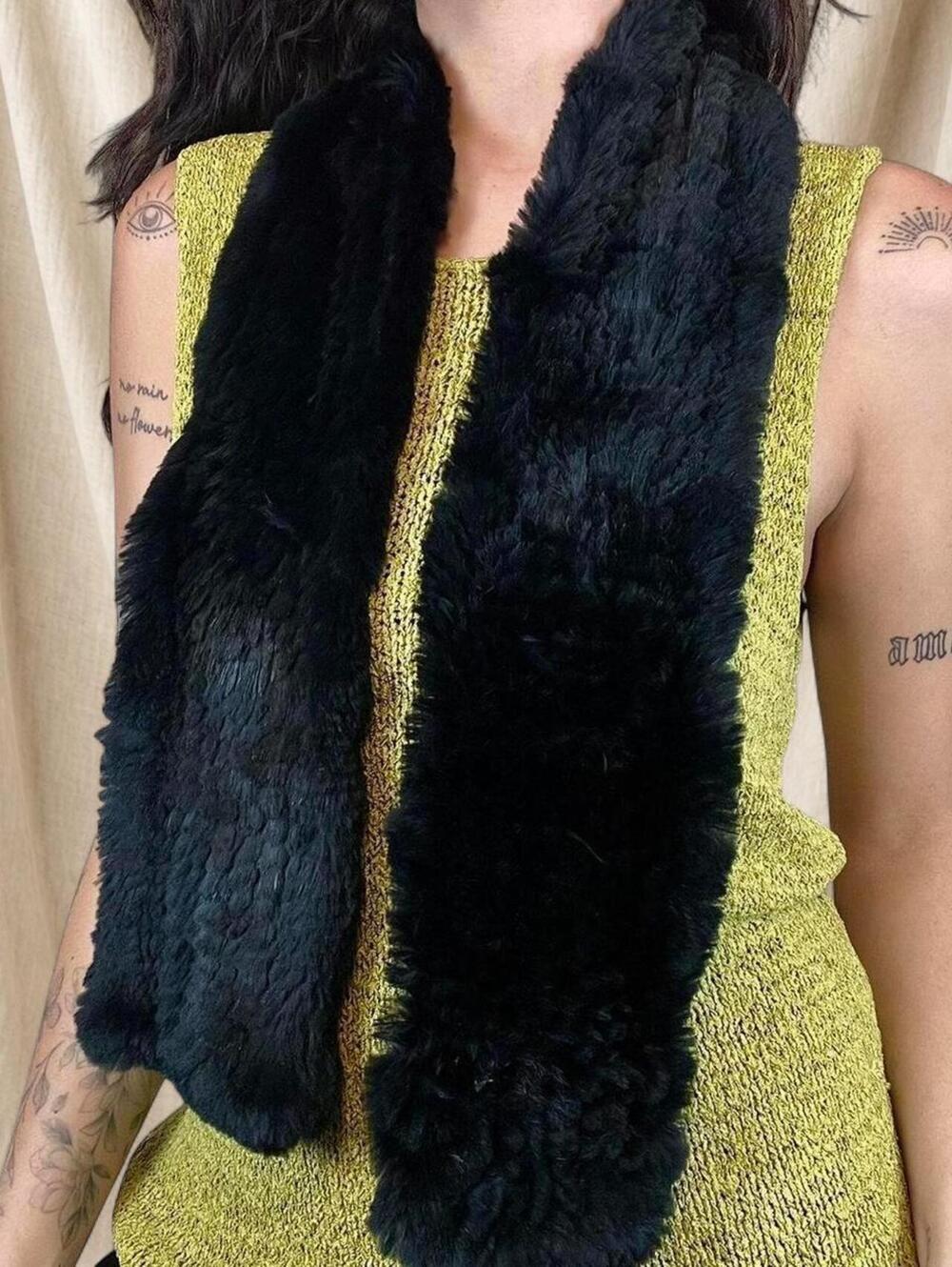 Adrienne Landau black Rabbit Fur Scarf